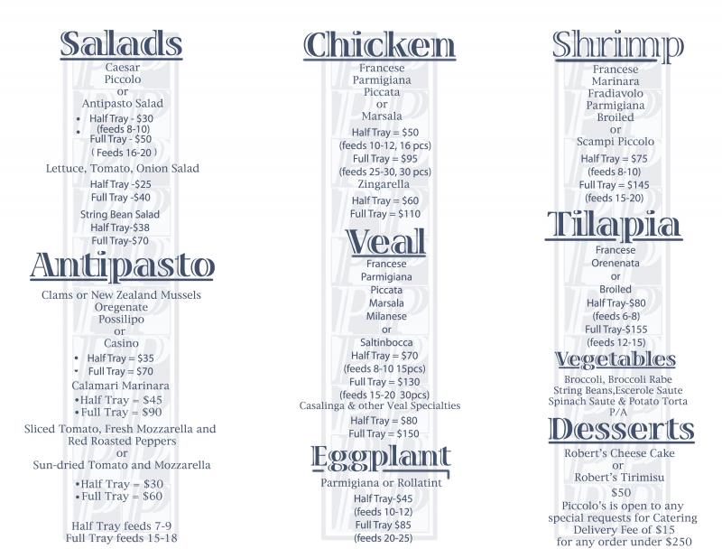 Piccolo's Catering Menu